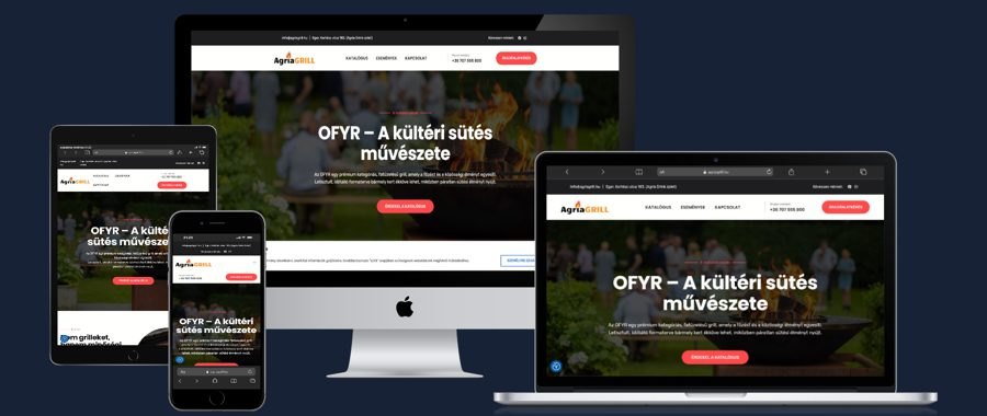 AgriaGrill webshop weboldal, asztali és mobil nézet