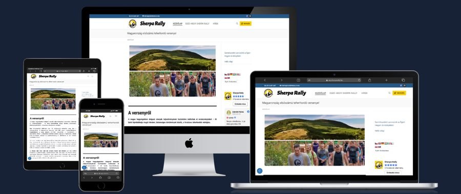 Sherpa Rally weboldal és nevezési rendszer, asztali és mobil nézet