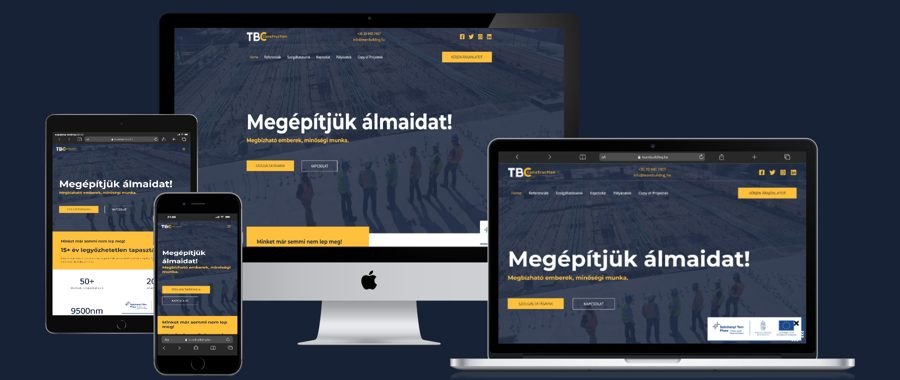 TBC Construction cégbemutató weboldal, asztali és mobil nézet